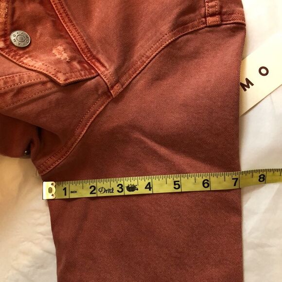 NWT AMO denim jean jacket Size M distressed rust coral Country Nashville Rodeo - Picture 16 of 16
